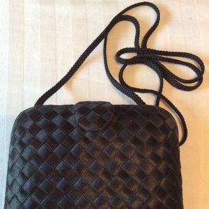 BLACK SATIN WEAVE LA REGALE CLUTCH OR SHOULDER BAG